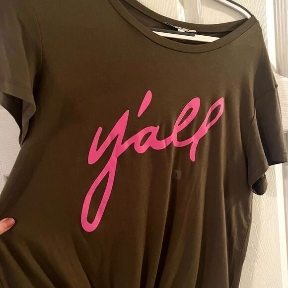 Express Army Green Tie Front Tee Short Sleeve Top y’all nwt large - Picture 3 of 8